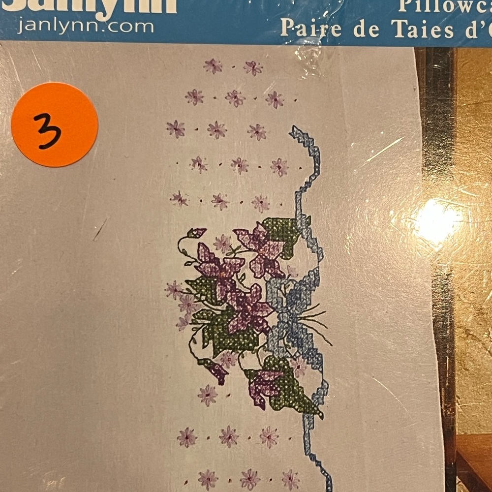 Janlynn Stamped Cross Stitch Pillowcases VIOLETS‎ Floral Embroidery Kit Cottage